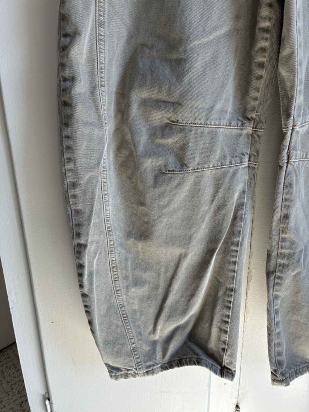 Free People We The Free Taupe Good Luck Mid Rise Barrel Jeans - Picture 7 of 14